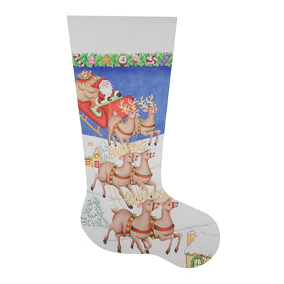 BB 0227 - Christmas Stocking - Santa, Sleigh, Reindeers Landing