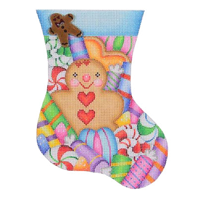 BB 0319 - Mini Stocking - Gingerbread Man & Candy Blue Cuff