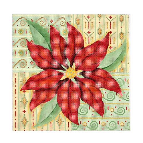 BB 0654 - Christmas Pillow - Poinsettia on Patterned Background