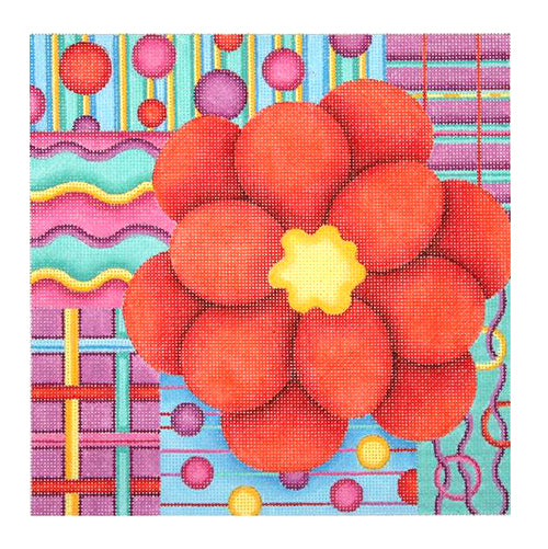 BB 0677 - Pillow - Red Flower on Patchwork Background