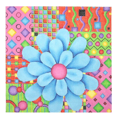 BB 0680 - Pillow - Blue Flower on Patchwork Background