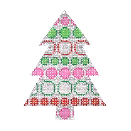BB 0752 - Mini Tree - Silver with Pink, Green & Red Dots