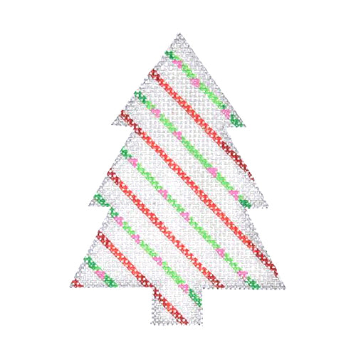 BB 0758 - Mini Tree - Silver with Green & Red Stripes