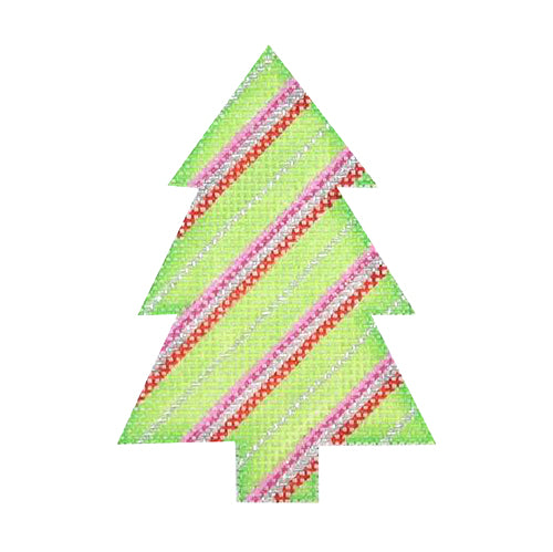 BB 0764 - Mini Tree - Green with Red, Silver & Pink Stripes