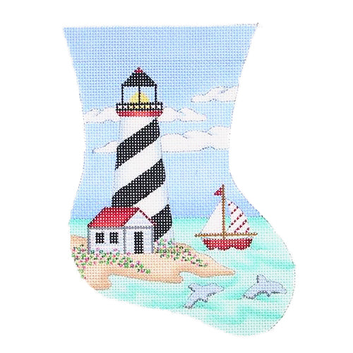 BB 0849 - Mini Stocking - Black & White Diagonal Stripes Lighthouse