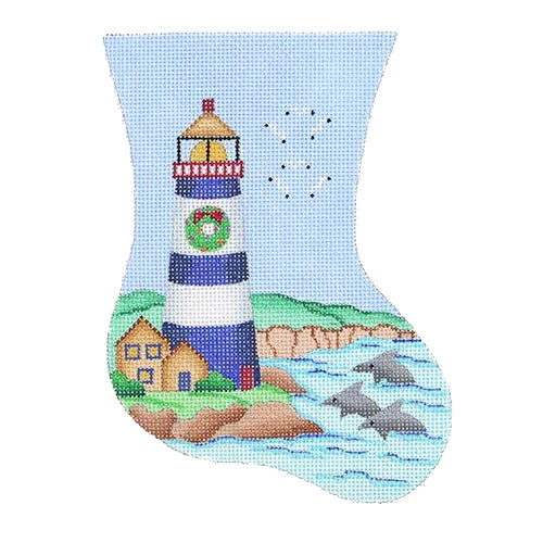 BB 0877 - Mini Stocking - Blue & White Lighthouse