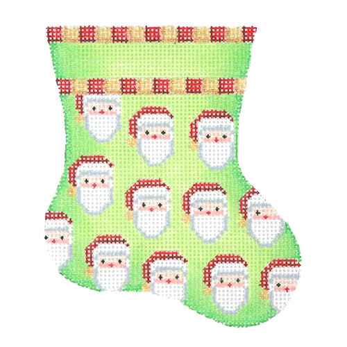 BB 1141 - Mini Stocking - Green with Santa Faces