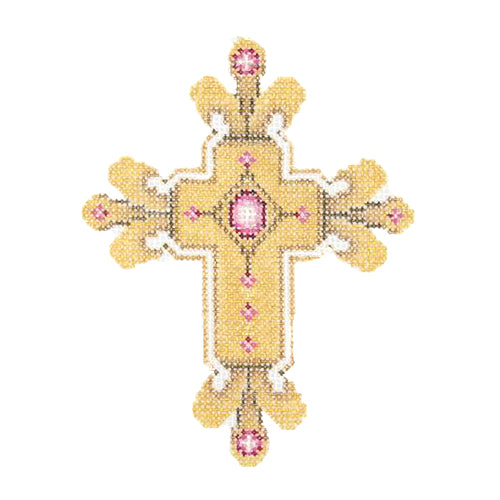 BB 1210 - Cross - Gold with Pink Jewels
