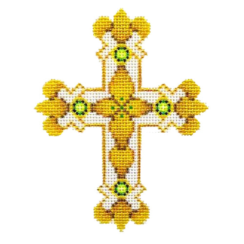 BB 1213 - Cross - Gold with Green Jewels