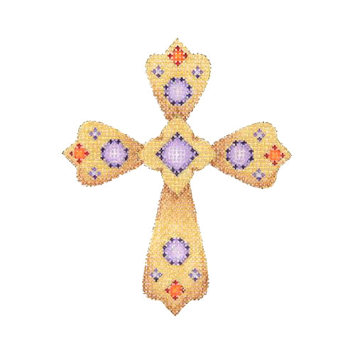 BB 1861 - Cross - Gold with Purple & Red Jewels