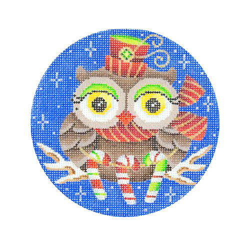 BB 2243 - Owl on Dark Blue - Candy Canes