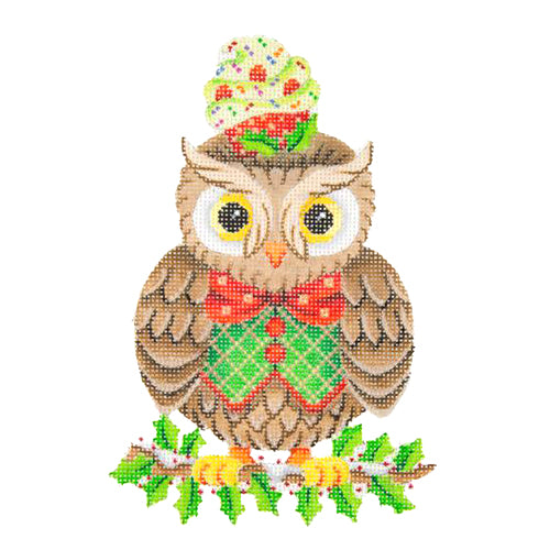 BB 2300 - Owl on Holly Branch with Cupcake