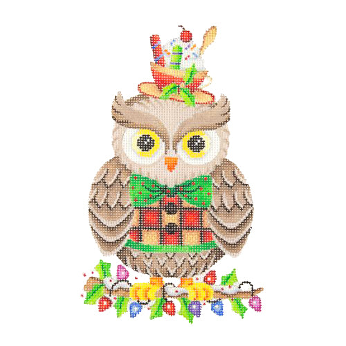 BB 2302 - Owl on Holly Branch with Tea Cup