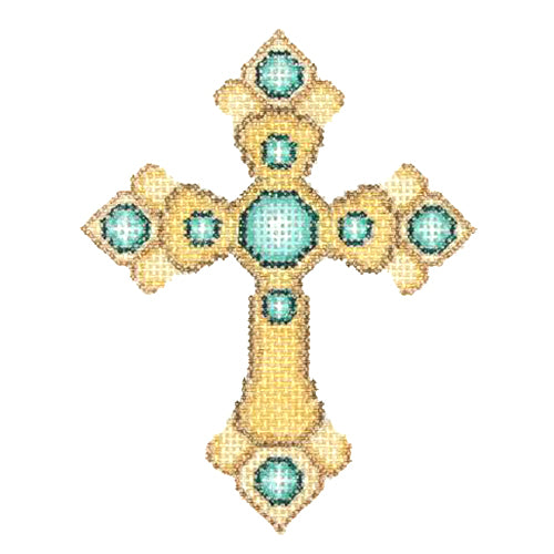 BB 2867 - Cross - Gold with Aqua Jewels