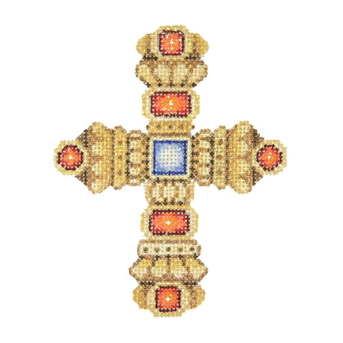 BB 2872 - Cross - Gold with Red & Blue Jewels