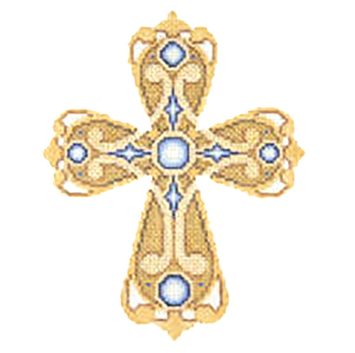 BB 2882 - Cross - Gold & Bronze with Blue Jewels