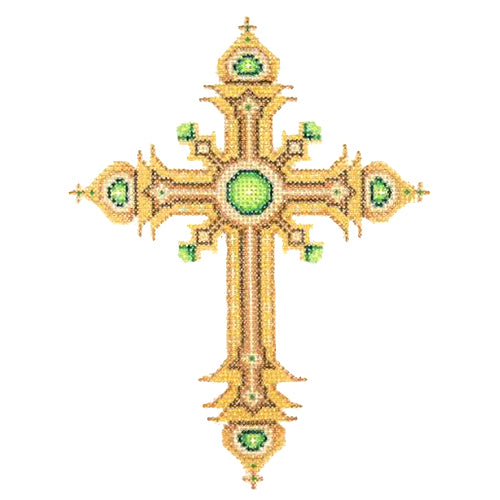 BB 2885 - Cross - Gold & Bronze with Green Jewels