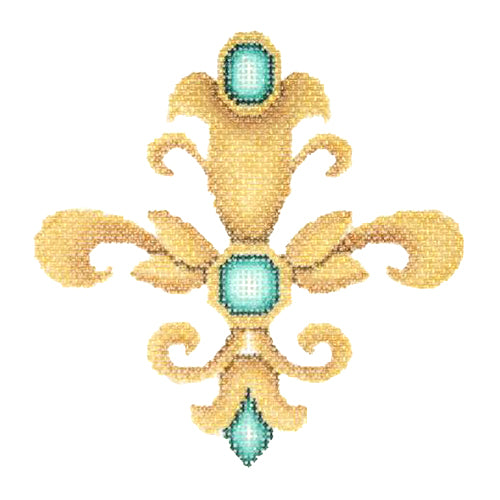 BB 2937 - Fleur de lis - Gold with Aqua Jewels