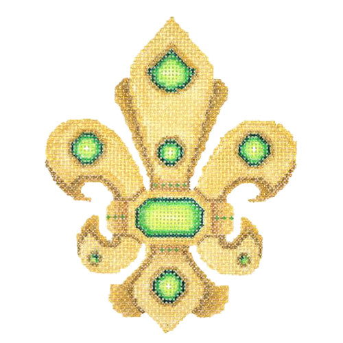 BB 2942 - Fleur de lis - Gold with Green & Jewels