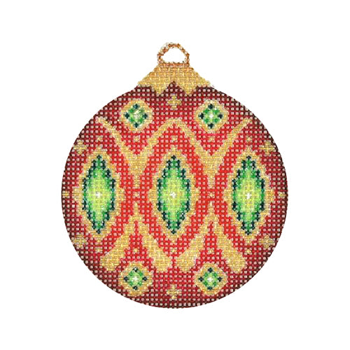 BB 2979 - Jeweled Christmas Ball - Red & Gold with Green Jewels