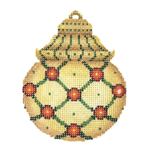 BB 2983 - Jeweled Christmas Ball - Gold & Green with Red Jewels