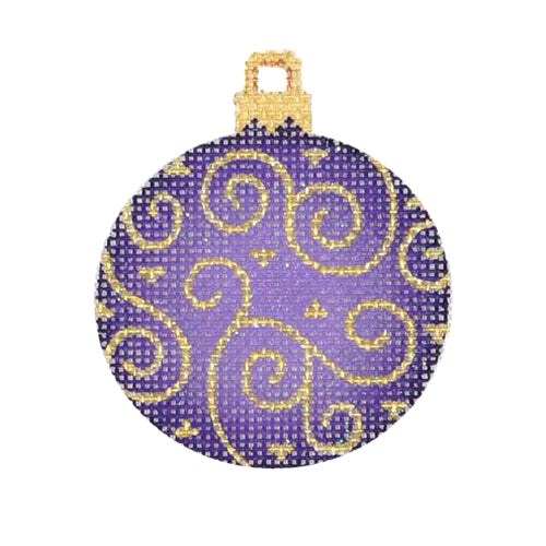 BB 3013 - Mini Christmas Ball - Purple with Gold Swirls