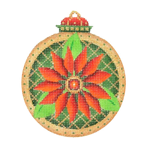 BB 3068 - Jeweled Christmas Ornament - Poinsettia on Green & Gold