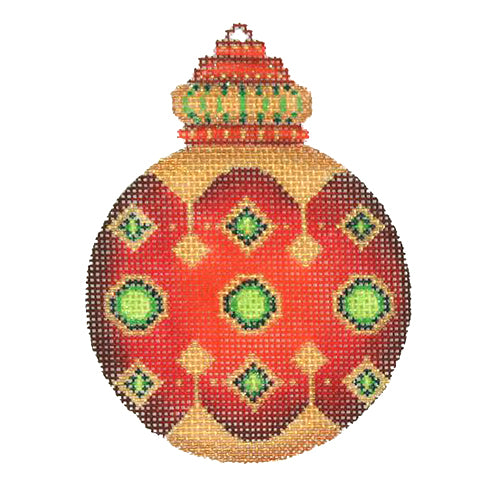 BB 3128 - Jeweled Christmas Ball - Red with Green Jewels