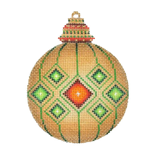 BB 3129 - Jeweled Christmas Ball - Gold with Green & Red Jewels