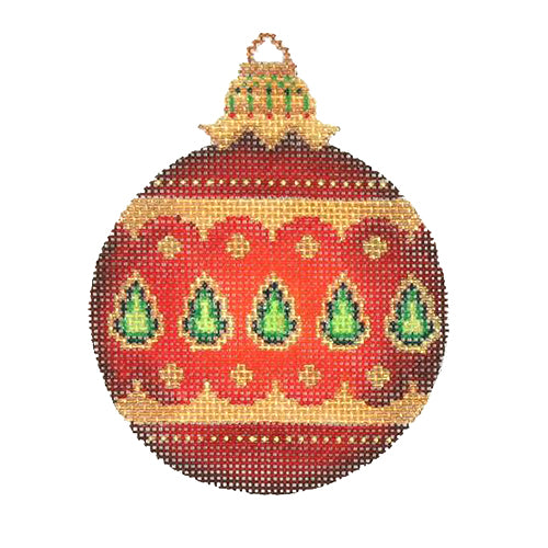 BB 3133 - Jeweled Christmas Ball - Red with Green Jewels