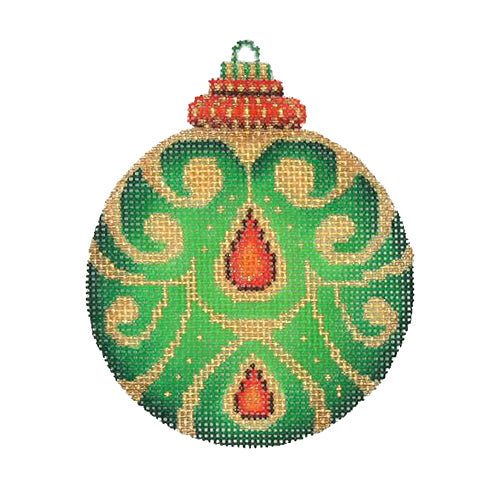 BB 3134 - Jeweled Christmas Ball - Green with Red Jewels