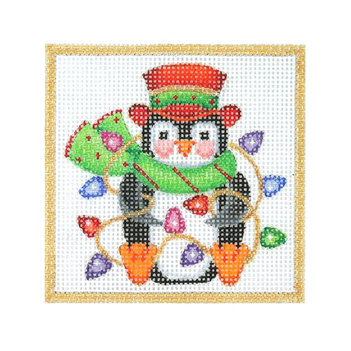 BB 3175 - Square Ornament - Penguin Wrapped in Lights