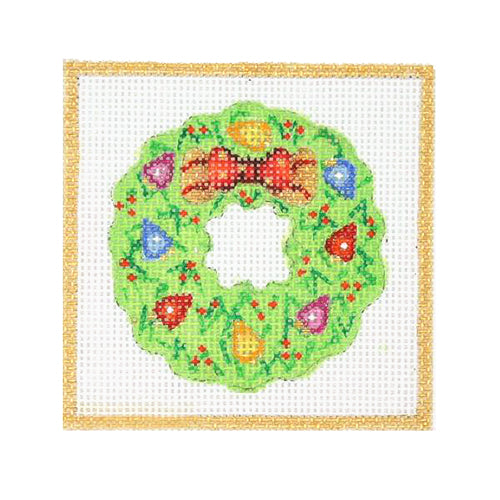 BB 3187 - Square Ornament - Wreath with Christmas Lights & Bow