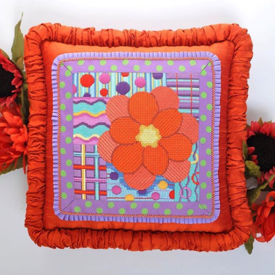 BB 0677 - Pillow - Red Flower on Patchwork Background