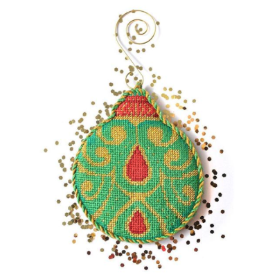 BB 3134 - Jeweled Christmas Ball - Green with Red Jewels