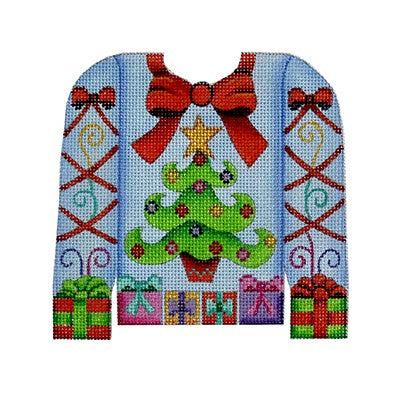 BB 3104 - Christmas Sweater - Tree & Presents on Pale Blue