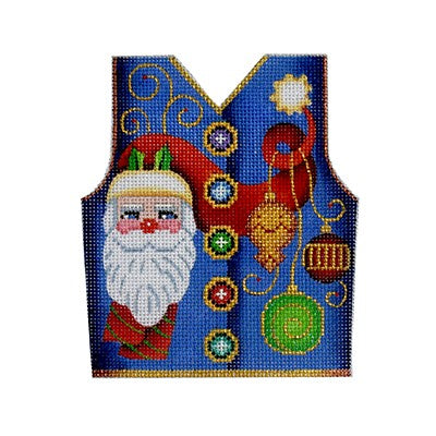 BB 3108 - Christmas Vest - Santa & Ornaments on Blue