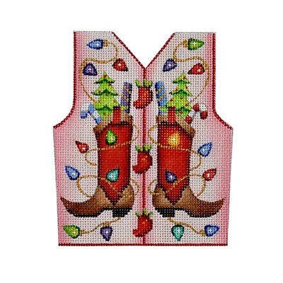 BB 3111 - Christmas Vest - Cowboy Boots & Christmas Lights on Pale Pink