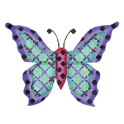 BB 3151 - Butterfly - Blue Plaid with Purple Edges & Black Dots
