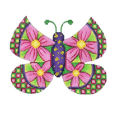 BB 3152 - Butterfly - Large Pink Flowers with Green & Pink Checked Edges