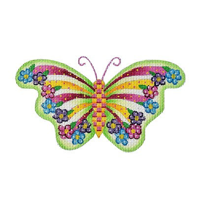 BB 3154 - Butterfly - Green with Yellow & Pink Stripes