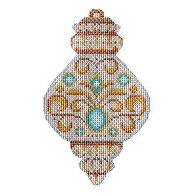 BB 3231 - White & Gold Ornament - Teal Jewels